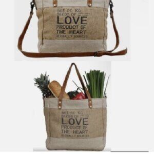MYRA Organic Sustainable Upcycled Seeds of Love Market Bag/Tote Cotton Leather